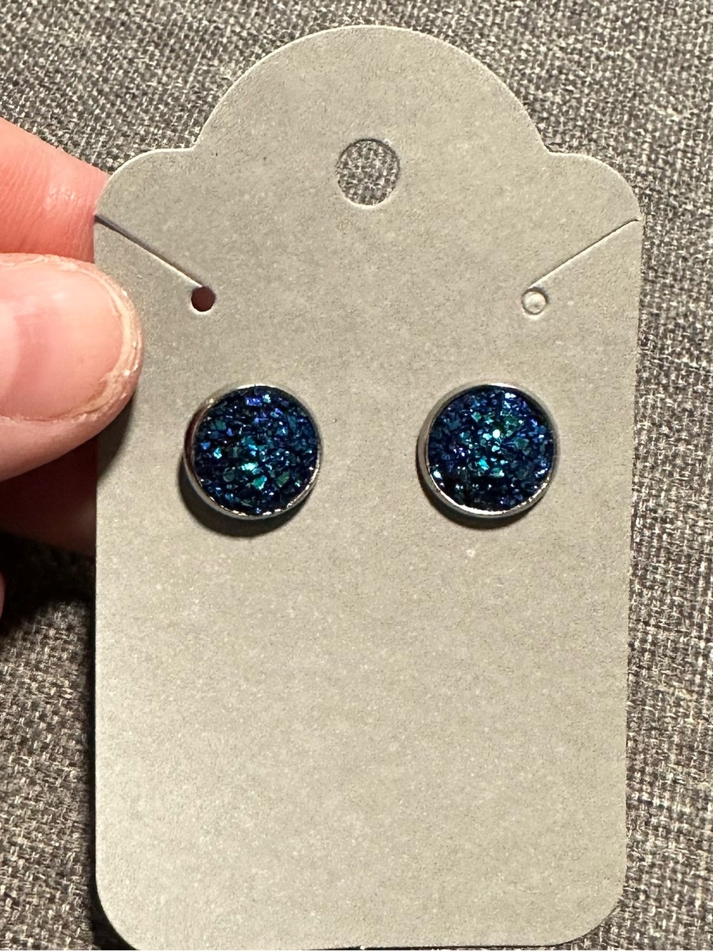 Dark‎ Blue Druzy Stud Earrings NWT